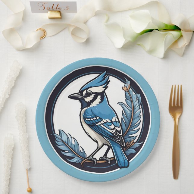 Prato De Papel Blue Jay Bird e Feenas Blue (Casamento)