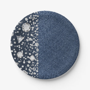 Prato De Papel Blue Jean Denim & Diamantes Brilho de Diamantes Fe