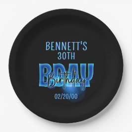 Prato De Papel Blue Neon Birthday