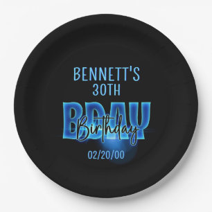 Prato De Papel Blue Neon Birthday