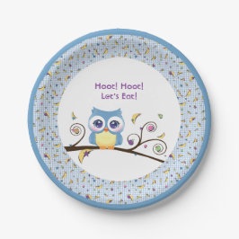 Prato De Papel Blue Owl Baby Boy Shower Celestial Doodles