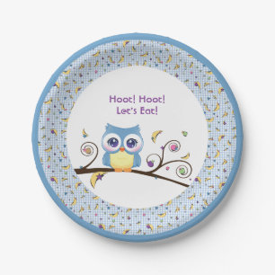 Prato De Papel Blue Owl Baby Boy Shower Celestial Doodles 