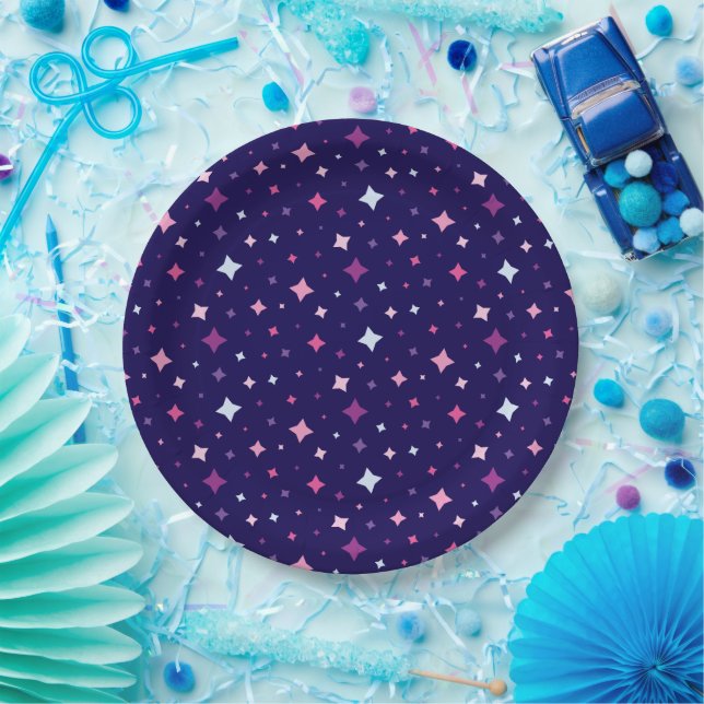 Prato De Papel Blue Pink Purple Stars Cosmic Space. (Festa)
