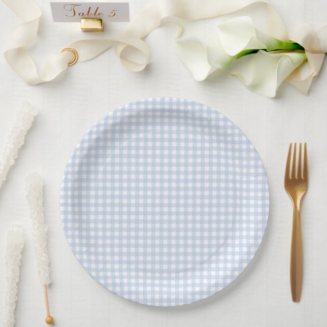 Prato De Papel Blue Plaid Gingham Baby Shower (Casamento)