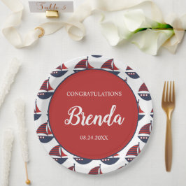 Prato De Papel Blue & Red Nautical Baby Shower