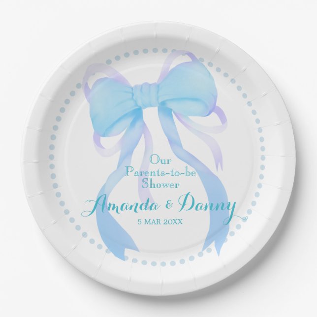 Prato De Papel Blue Ribbon Baby Boy Shower  (Frente)