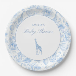 Prato De Papel Blue Safari Toile De Jouy Boy Baby Shower
