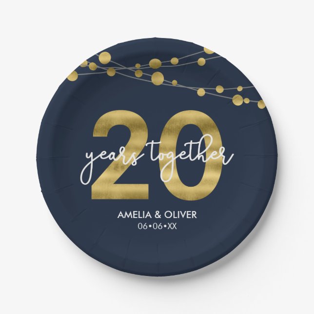 Prato De Papel Blue Strings of Lights 20 Anniversário Party (Frente)