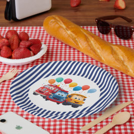 Prato De Papel Blue Striped Truck Birthday Theme