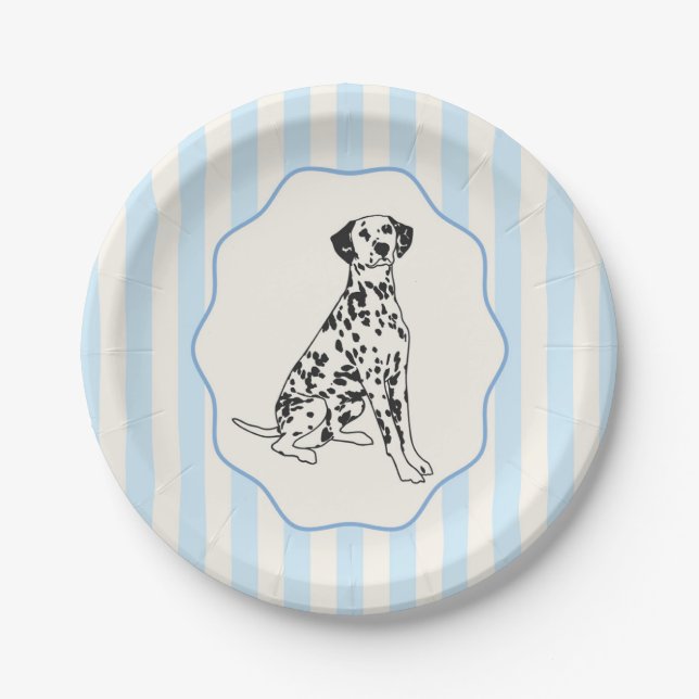 Prato De Papel Blue Stripes e Black Dalmatic Dog (Frente)