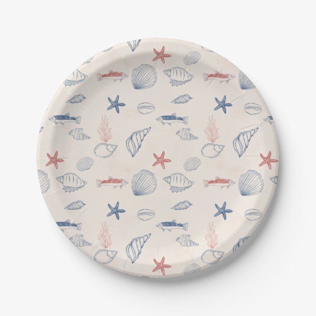 Prato De Papel Blue toile Ocean Paper Plate (Frente)