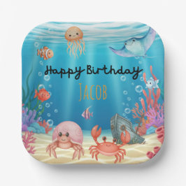 Prato De Papel Blue Under the Sea birthday