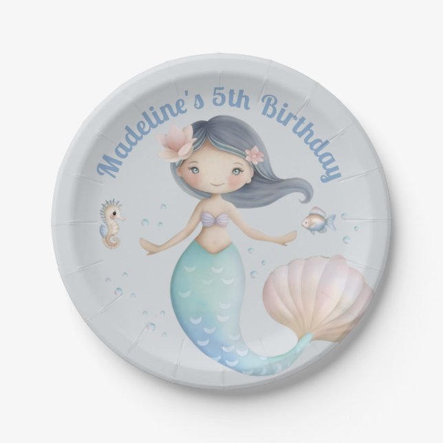 Prato De Papel Blue Under the Sea Mermaid Birthday Party (Frente)