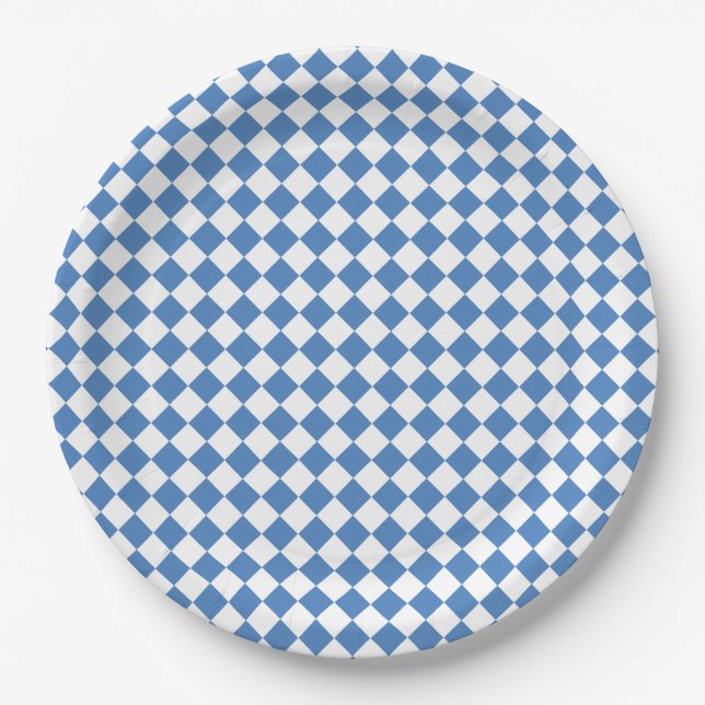 Prato De Papel Blue White Checker Diamond Pattern (Frente)