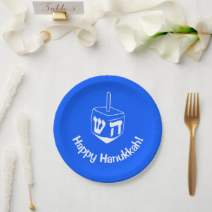 Prato De Papel Blue White Hanukkah Dreidel 4Josh