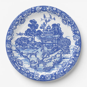 Prato De Papel Blue Willow Fox Island Asian Temple Art