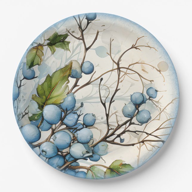 Prato De Papel Blue Winter Berries (Frente)