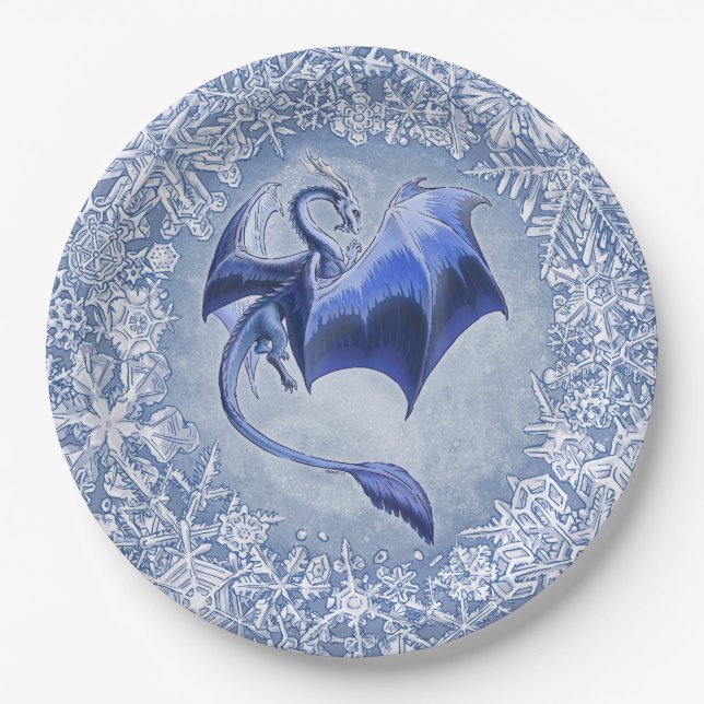 Prato De Papel Blue Winter Dragon Fantasy Art (Frente)