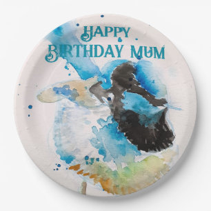 Prato De Papel Blue Wren Watercolor Happy Birthday Wrens Aqua