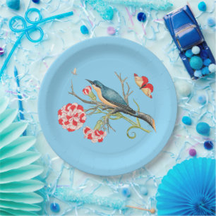 Prato De Papel Bluebird em cravos, ilustração de safra,