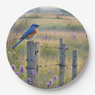 Prato De Papel Bluebird Em Um Posto De Cerca