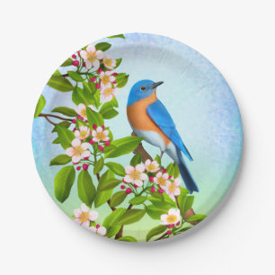 Prato De Papel Bluebird oriental nas placas de papel das flores