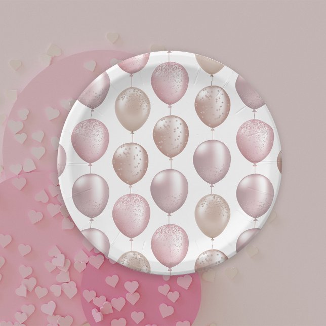 Prato De Papel Blush Balloons Birthday (Criador carregado)