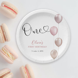 Prato De Papel Blush Balloons Girl Primeiro Aniversário