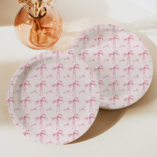 Prato De Papel Blush Bow Baby Shower Paper Planta Moderna Raparig