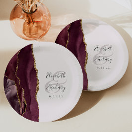 Prato De Papel Blush Dourado do Burgundy de Script de Geode Agate