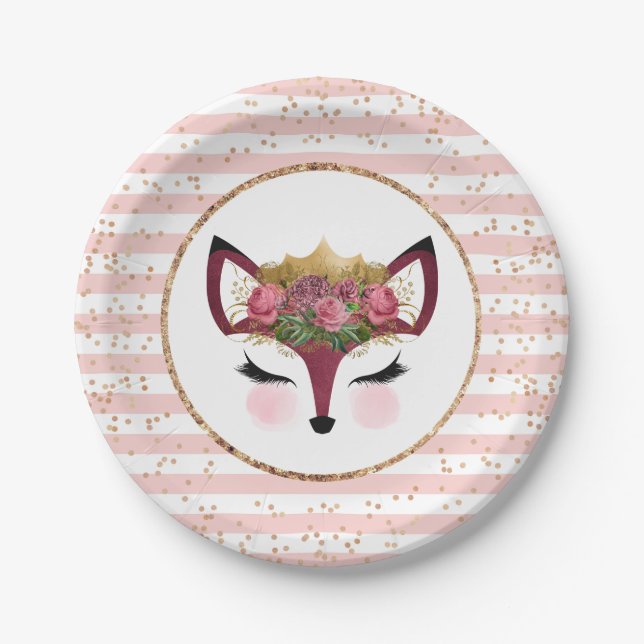 Prato De Papel Blush & Dourado Fox Princess (Frente)