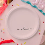 Prato De Papel Blush Dusty Pink Girly Script Monograma Nome Moder<br><div class="desc">Monograma Cor-De-Rosa Com Blush Adiciona O Seu Próprio Nome,  Placas De Festas De Script. Isto faz o doce e perfeito aniversário de 16 anos,  casamento,  chá de panela,  aniversário,  chá de fraldas ou festa de solteira presente para alguém que ama luxo de luxo e estilos quíticos.</div>