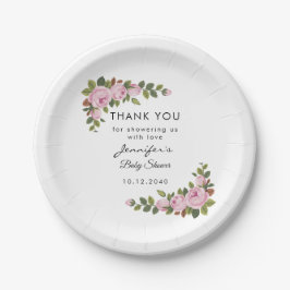 Prato De Papel Blush Floral Obrigado A Placa De Papel De Chá de f