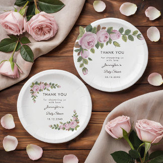 Prato De Papel Blush Floral Obrigado A Placa De Papel De Chá de f