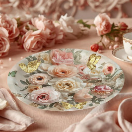 Prato De Papel Blush Garden Roses Galentine Tea Party Florals