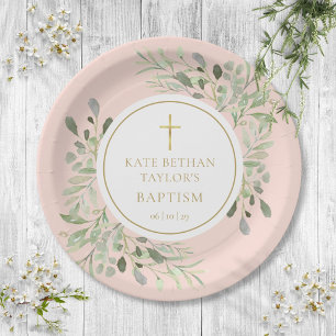 Prato De Papel Blush Pink Greenerescente Baptism Christening