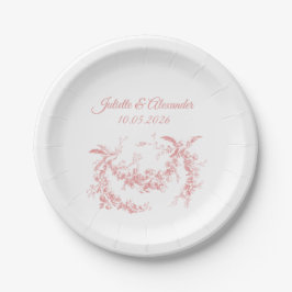 Prato De Papel Blush Pink Toile de Jouy Wedding Paper Plates