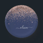 Prato De Papel Blush Rosa Dourado Azul Marinho Brilho Monograma<br><div class="desc">Dourado Rosa - Rosa Blush e Azul Marinho Brilho Glitter Monograma Nome e Placas de Festa Inicial. Isso torna o presente perfeito de aniversário de 16 anos,  casamento,  chá de noiva,  aniversário de casamento,  chá de bebê ou despedida de solteira para alguém que ama luxo glamoroso e estilos chiques.</div>