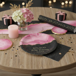 Prato De Papel Blush Rosa Dourado Glitter Abstrato Mármore Aquare