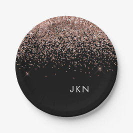 Prato De Papel Blush Rosa Dourado Rosa Preto Glitter Monograma