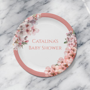 Prato De Papel Blush Rosa Flor de Cerejeira Chamada Elegante de B
