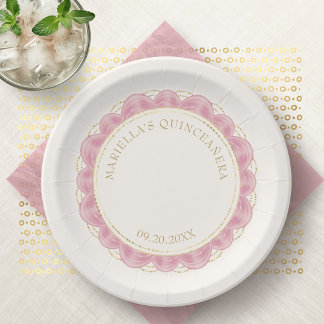 Prato De Papel Blush Rosa Quinceanera