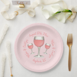 Prato De Papel Blush Rosa Vinho Rosé Todo o Dia Festa de Noivado