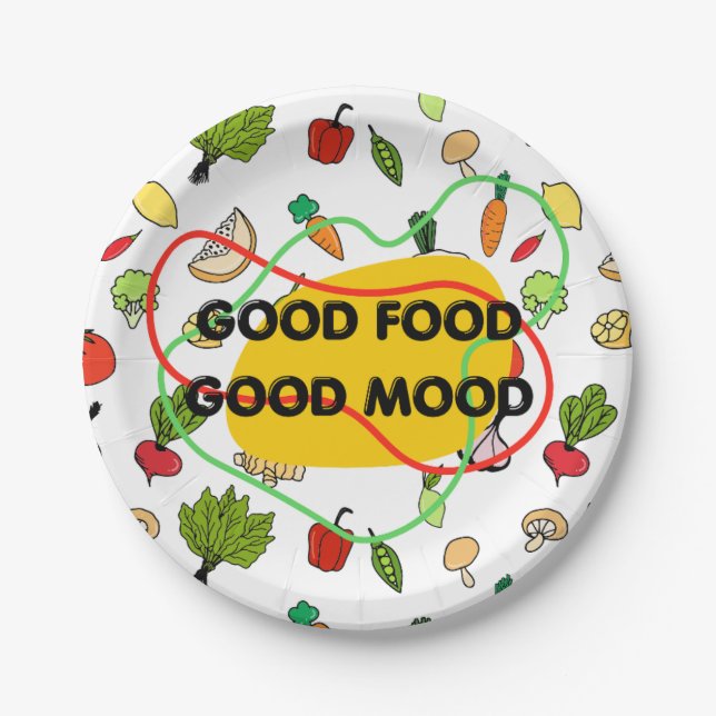 Prato De Papel Boa comida, design de bom humor, comida divertida (Frente)