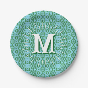 Prato De Papel Boa Ripple em Verde + Aqua Personalizado