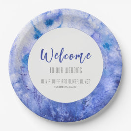 Prato De Papel Boas-vindas ao Casamento do Jardim Azul de inverno