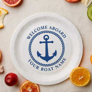 Prato De Papel Boat Name Sea Anchor Blue Pap