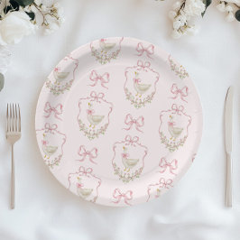 Prato De Papel Bobo ganso Arco cor-de-rosa chá de fraldas de vinh