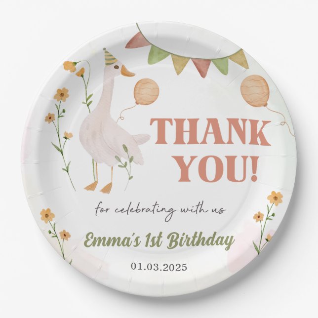 Prato De Papel Bobo Goose primeiro aniversario (Frente)