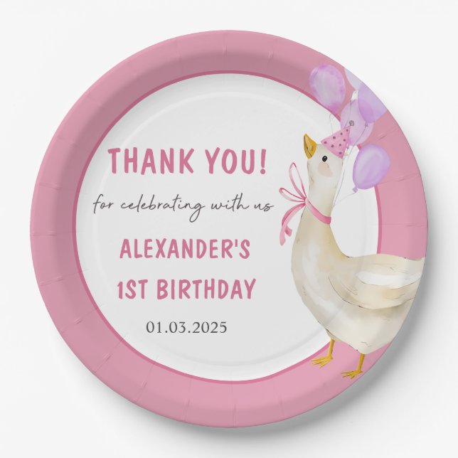 Prato De Papel Bobo Goose primeiro aniversario (Frente)